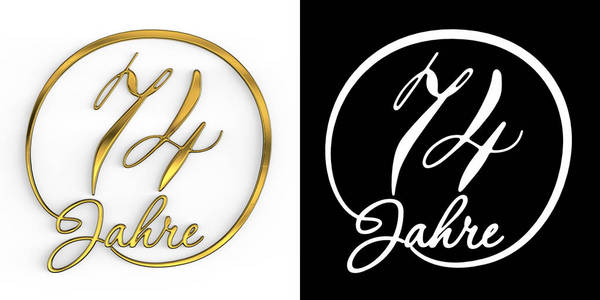 文译金色数字七十四年(数字74年)在一个圆圈,顶部视图,与阿尔法通道.