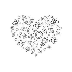 s day black and white background with hearts and flowers. Men an