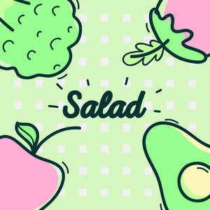 蔬菜和新鲜水果的美味沙拉矢量插图