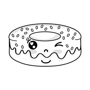 线卡瓦伊可爱有趣甜甜圈甜蜜矢量插图