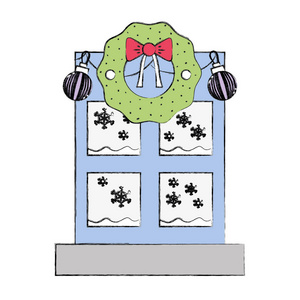 花环和彩带球装饰圣诞矢量插图