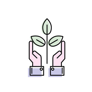 生态植物，叶子和手举矢量插图