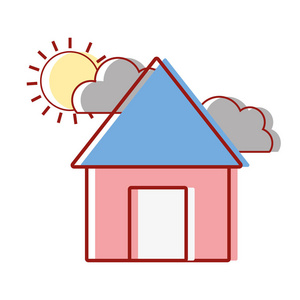 有云和太阳的房子自然天气矢量图