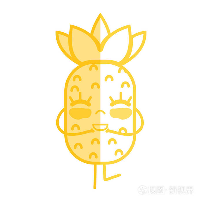 剪影卡瓦伊可爱快乐菠萝水果矢量图
