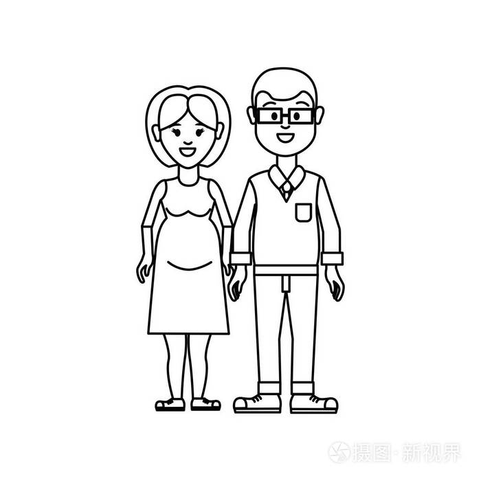 数字夫妇带眼镜的男人和女人怀孕的矢量插图设计插画-正版商用图片17
