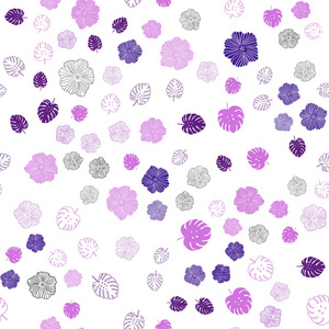 浅紫色粉红色矢量无缝自然图案与叶花。 闪耀的彩色插图与叶子和花。 窗帘窗帘的纹理。