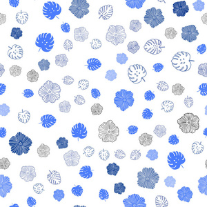 深蓝色矢量无缝涂鸦背景与叶花。 抽象模板上带有涂鸦的插图。 窗帘窗帘的纹理。