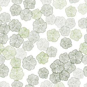 深绿色矢量无缝优雅模板与花。 白色背景上粗糙的涂鸦花。 纺织品壁纸设计。
