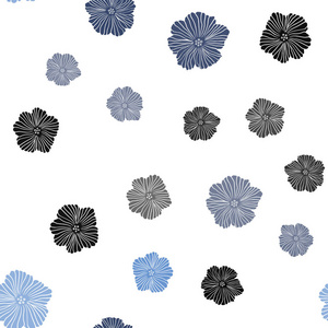 浅蓝色矢量无缝抽象图案与花。 闪烁的抽象插图与花。 时尚面料壁纸的图案。