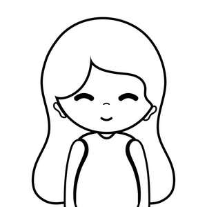 的美女有发型和长发矢量插图的美女动画或漫画卡瓦伊眼睛手绘画笔素描