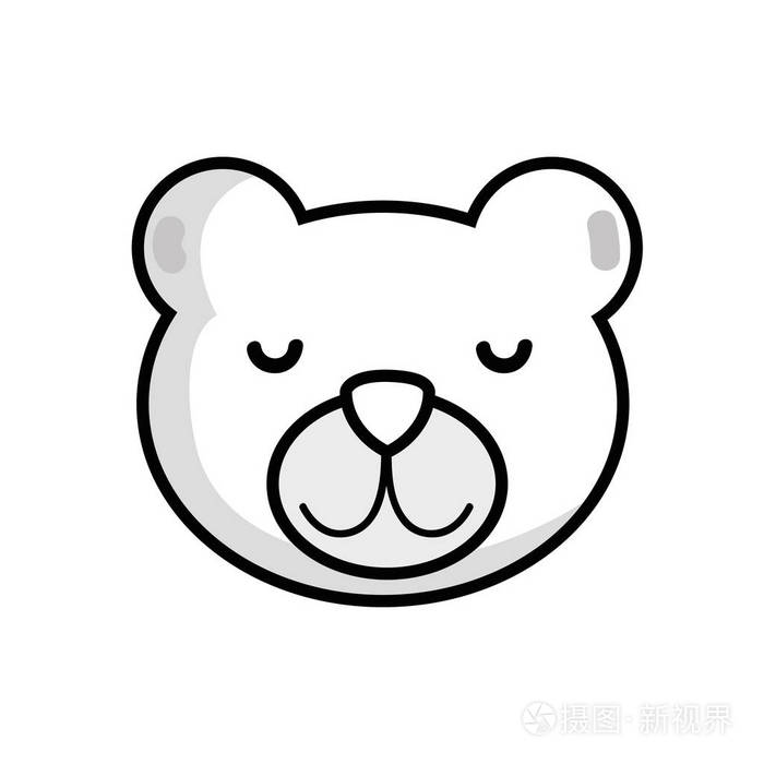 线可爱泰迪熊头设计矢量插图