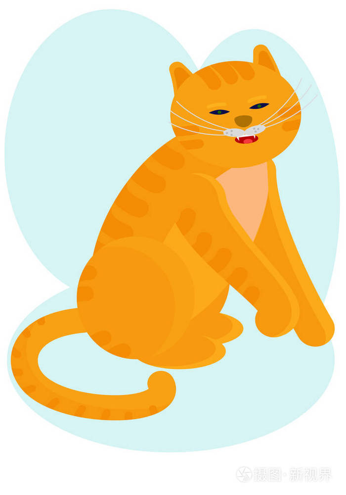 矢量图.一只绿眼睛的红猫被隔离在彩色背景上