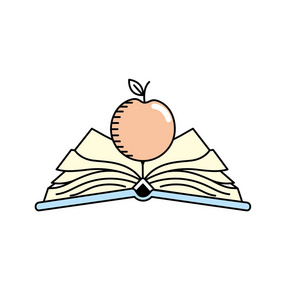 打开笔记本与论文和苹果水果矢量插图