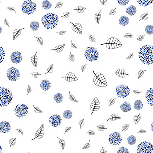 深蓝色矢量无缝优雅的图案与叶花。 用折纸风格的叶子花朵涂鸦。 织物壁纸设计图案。