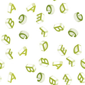 浅绿色矢量无缝图案，带3D ABC符号。彩色梯度设计的三维风格与字母表的标志。名片模板，网站模板。