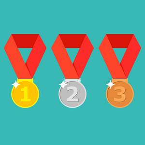 第一, 第二, 第三名.获奖奖杯.金徽章为成就.矢量平面设计照片