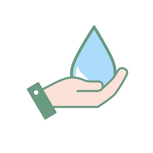 手与自然水滴环境护理矢量插图