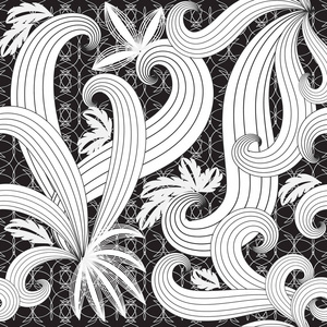 线条艺术巫术观赏花卉矢量无缝图案. 黑白优雅的花边背景.