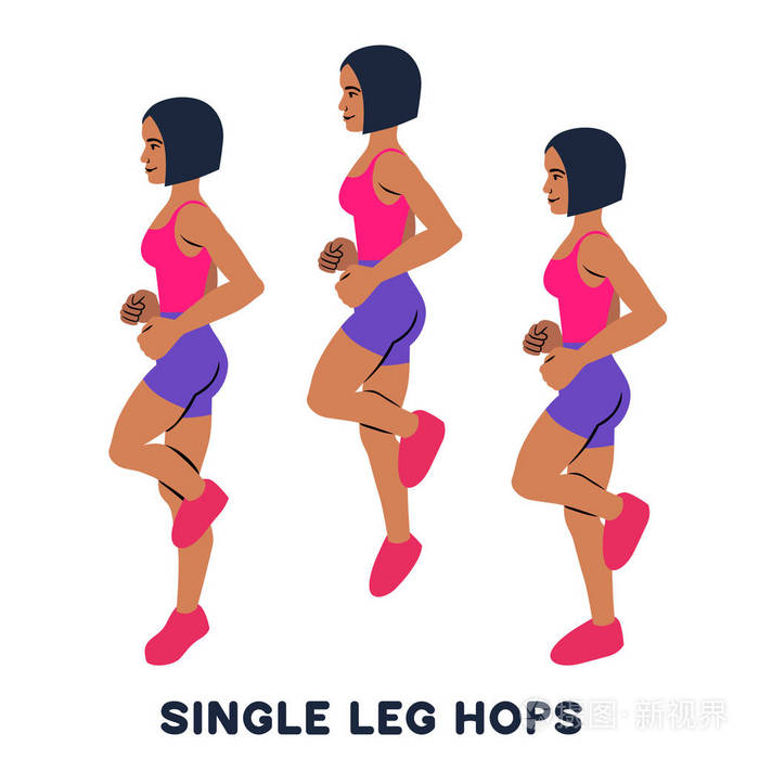 单腿跳跳跃体育锻炼女人做运动的剪影训练矢量图
