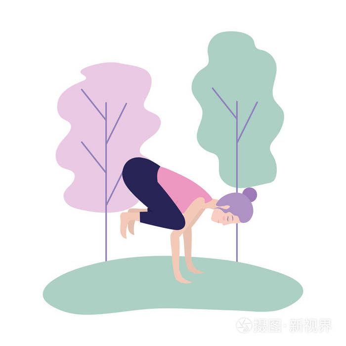 健身女性训练瑜伽姿势矢量插图