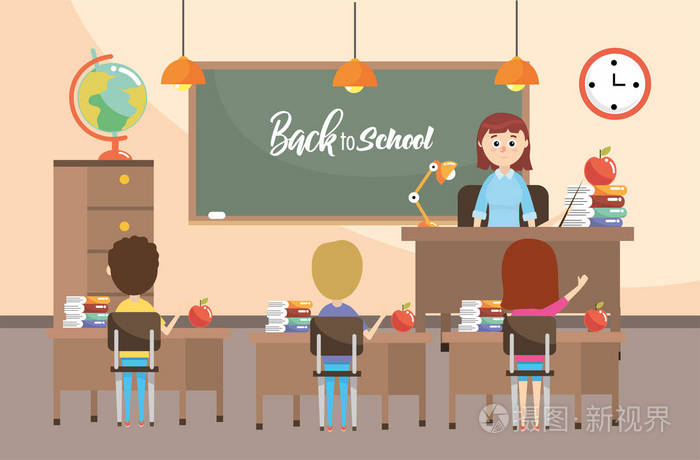 教师在课堂上与教育学生和黑板矢量插图插画-正版商用图片17rm4o-摄图