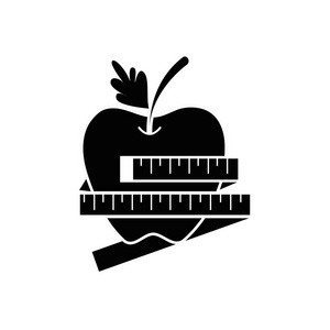 轮廓，美味的苹果水果，健康的心脏矢量插图。