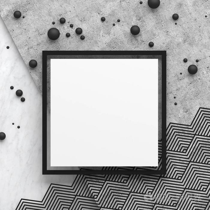 复制空间. 黑白抽象几何构图. 三维渲染.