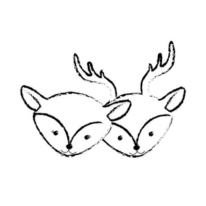 可爱的鹿头动物夫妇一起矢量插图