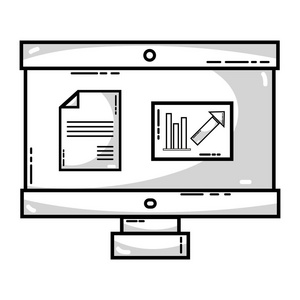联机计算机与公司文件和统计图表矢量插图