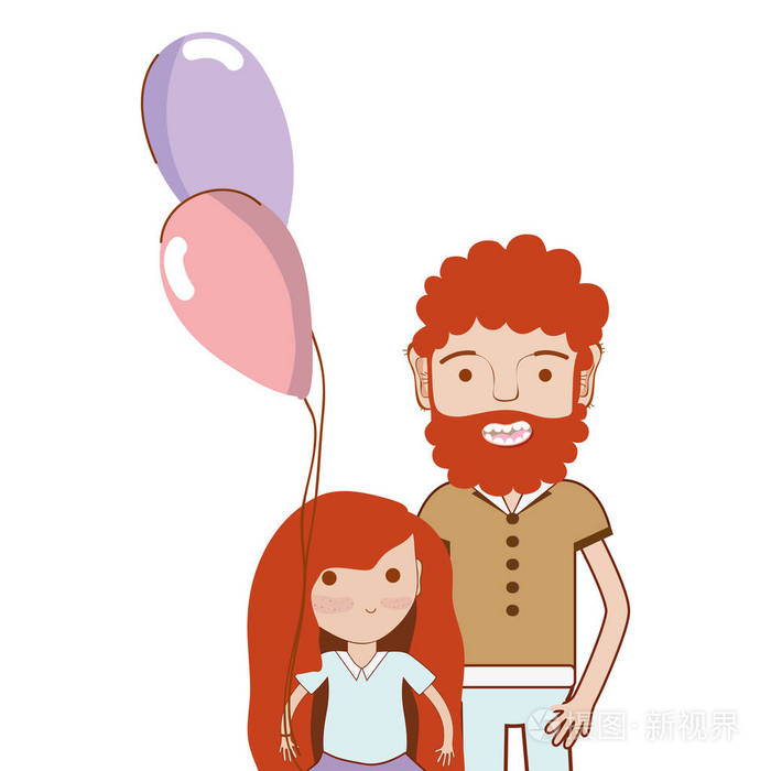父亲带着女儿和气球矢量插图