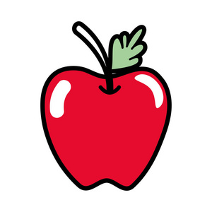 美味的苹果水果，叶子矢量插图设计