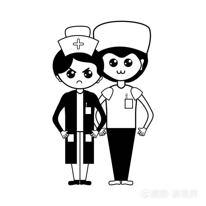 等高线医生和护士帮助人们矢量插图