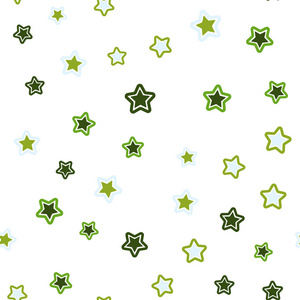 浅绿色黄色矢量无缝覆盖小星星和大星星。 闪耀的彩色插图与星星。 时尚面料壁纸的图案。