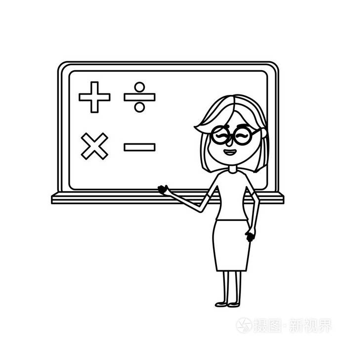 线女教师在黑板矢量插图中对学生进行教学插画-正版商用图片17rrpl-摄