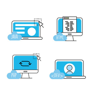 网页代码编程技术矢量插图