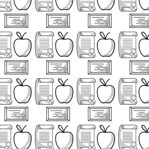 毕业证书与苹果水果背景矢量插图