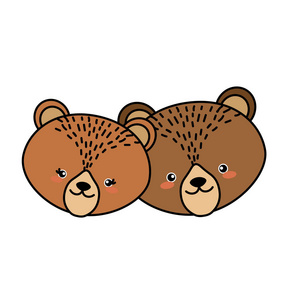 可爱的熊头动物夫妇一起矢量插图