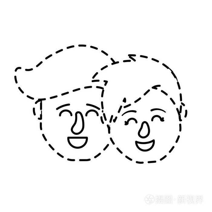 虚线形状化身夫妇头发型设计矢量插图
