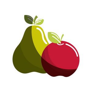 梨和苹果水果图标库存，矢量插图设计