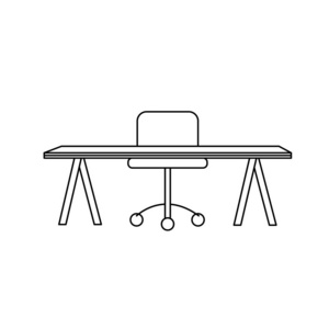直线办公室木桌，椅子设计矢量插图