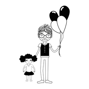 等高线父亲和他的女儿，气球矢量插图