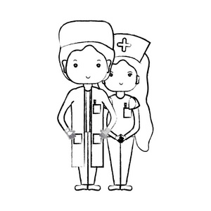 数字医生和护士帮助人们矢量插图照片