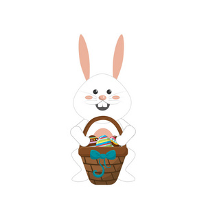 兔复活节带蛋的篮子内矢量插图