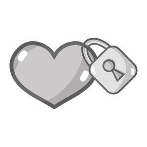 灰度心脏设计与安全挂锁元素矢量插图