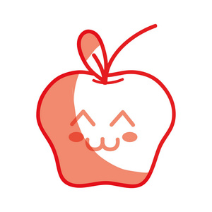 剪影卡瓦伊可爱快乐苹果水果矢量插图