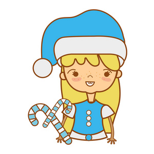 有圣诞服装和甜手杖矢量插图的美女