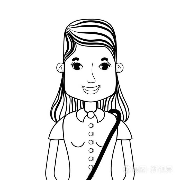 线条女性与发型和休闲服装矢量插图