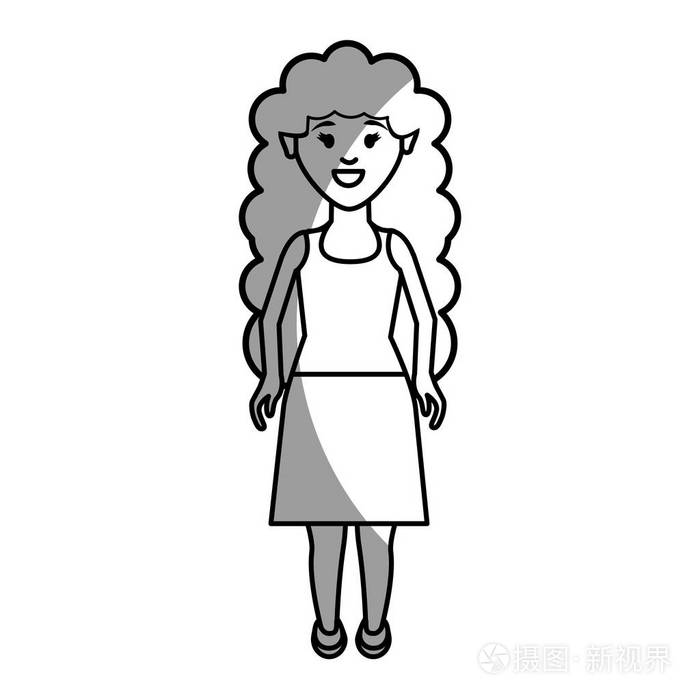 有发型和休闲服装矢量插图的年轻女性剪影