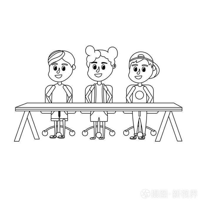 排队儿童学生坐在木桌矢量插图插画-正版商用图片17ryxq-摄图新视界