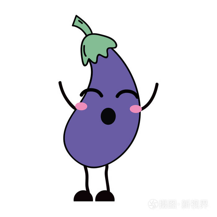 卡瓦伊可爱有趣的茄子蔬菜矢量插图